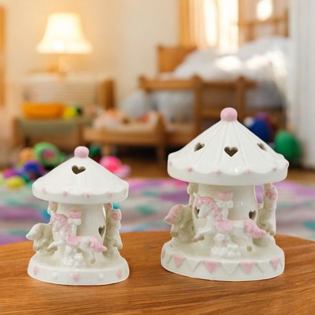 LAMPADA LED GIOSTRINA CON CAVALLI DETTAGLI ROSA BATTESIMO BIMBA