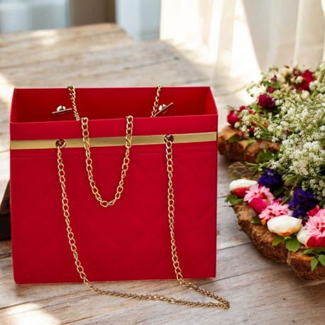 VASO PORTA FIORI BORSETTA ROSSA E ORO EVENTI COMUNIONE CRESIMA 18 40 50 30 ANNI