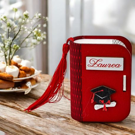 SCATOLINA PORTACONFETTI LAUREA ROSSA LAUREA TOCCO PERGAMENA