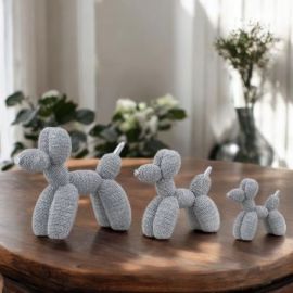 SCULTURA CANE PALLONCINO PERLINE BRILLANTI COLOR ARGENTO PER BATTESIMO E COMUNIONE