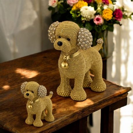 SCULTURA BARBONCINO DECORATA PERLINE BRILLANTI