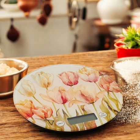 BILANCIA PESA ALIMENTI TONDA TULIPANI PER MATRIMONIO E ANNIVERSARIO