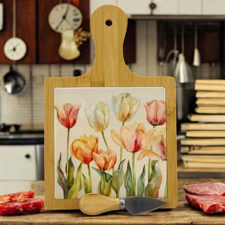 TAGLIERE DECORATO CON MATTONELLA TULIPANO E COLTELLINO IN OMAGGIO
