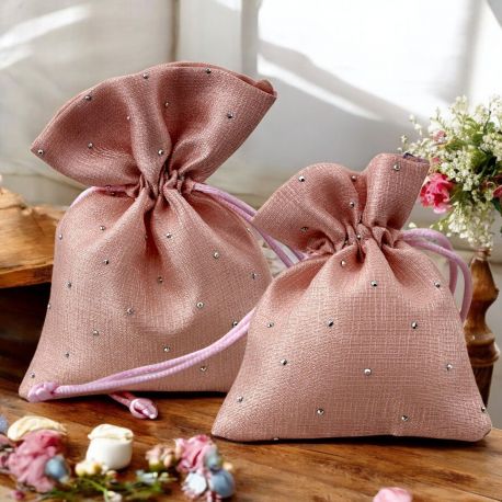 SACCHETTINI PORTACONFETTI DECORATI CON STRASS ROSA ELEGANZA E STILE PER IL TUO EVENTO