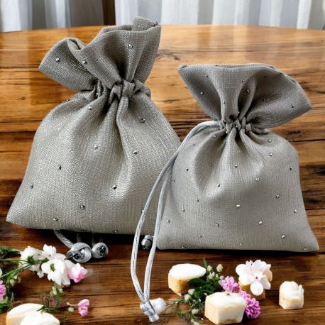 SACCHETTINI PORTACONFETTI RASO ARGENTO ELEGANTI CON STRASS PER EVENTI SPECIALI