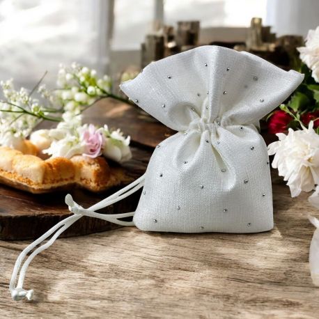 SACCHETTINI PALLA PORTACONFETTI IN RASO BIANCO CON STRASS ELEGANTI PER CERIMONIE