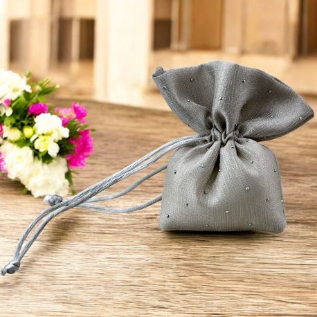 SACCHETTINI PORTACONFETTI DECORATI STRASS ARGENTO 25 ANNI INSIEME