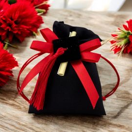 SACCHETTO TIRANTI DOPPIO FIOCCO NERO PERGAMENA - LAUREA ECONOMICI ORGINALI