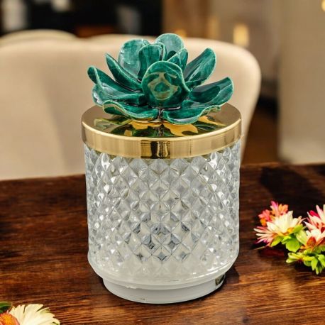 LAMPADA LED EFFETTO DIAMANTE CON FIORE VERDE CON LUCE RGB E TELECOMANDO