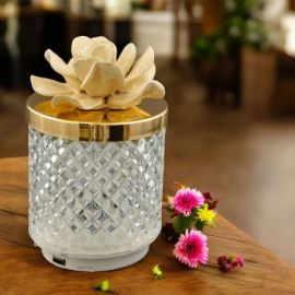 LAMPADA RGB CON FIORE CAPODIMONTE NOCCIOLA BOMBONIERE EVENTO ORIGINALI