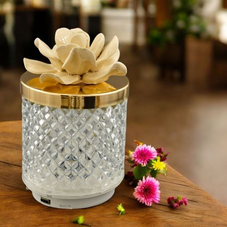 LAMPADA RGB CON FIORE CAPODIMONTE NOCCIOLA BOMBONIERE EVENTO ORIGINALI