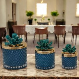 CANDELA PROFUMATA IN VETRO CON FIORE CAPODIMONTE AZZURRO, TRE DIMENSIONI DISPONIBILI