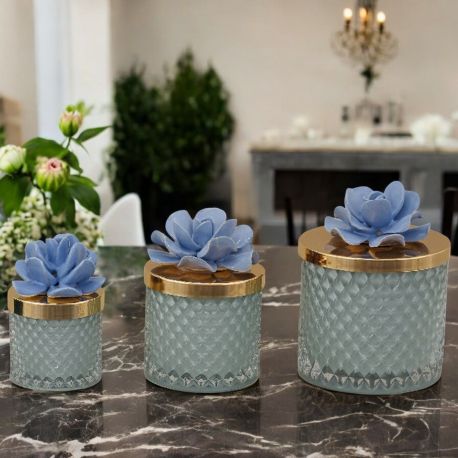 CANDELA CON FIORE IN CAPODIMONTE COLOR AVION E TAPPO ORO