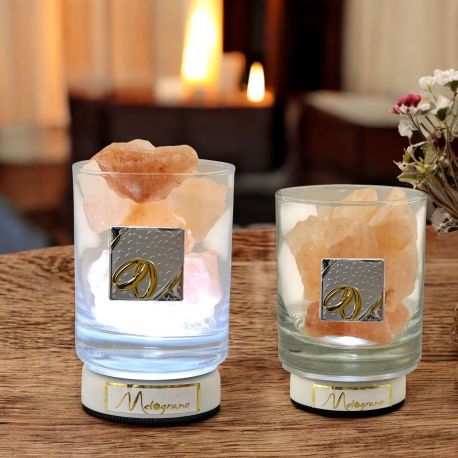 LAMPADA LED CON SALE HIMALAYANO, SIMBOLO FEDI COLOR ORO BOMBONIERE MATRIMONIO PARTICOLARI