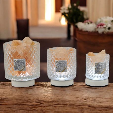 LAMPADA LED EFFETTO DIAMANTE CON SALE HIMALAYANO SACRA FAMIGLIA