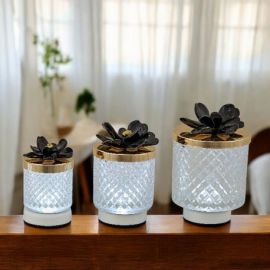 LAMPADA CON FIORE IN CAPODIMONTE NERO E ORO, EFFETTO DIAMANTE