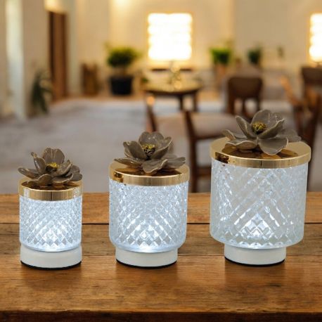 LAMPADA EFFETTO DIAMANTE CON FIORE TORTORA E TAPPO DORATO