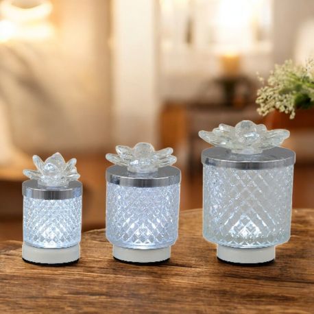 LAMPADA EFFETTO DIAMANTE CON FIORE TRASPARENTE E STRASS, COPERICHIO ARGENTO