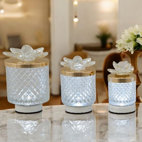 LAMPADA EFFETTO DIAMANTE CON FIORE TRASPARENTE E DECORO STRASS