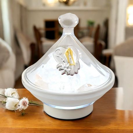 LAMPADA CON SALE BIANCO DELL'HIMALAYA A FORMA DI TRULLO CON SIMBOLI SANTA CRESIMA