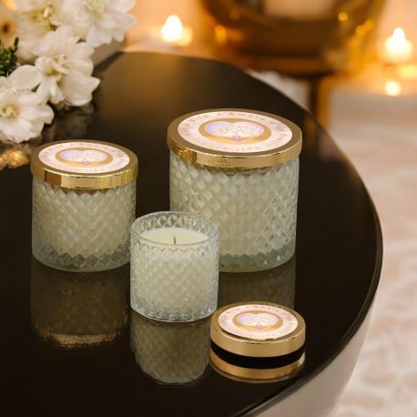 PORTACANDELA CON COPERCHIO CUORE, ALBERO DELLA VITA E FRASE EFFETTO DIAMANTE