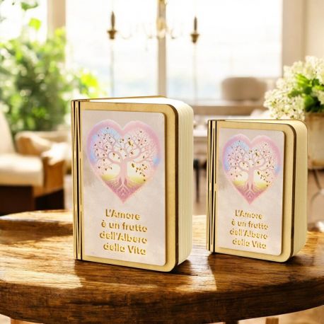 LAMPADA LIBRO CON CUORE E ALBERO DELLA VITA, BOMBONIERE ROMANTICHE EVENTO