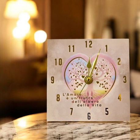 OROLOGIO QUADRATO CON CUORE E ALBERO DELLA VITA