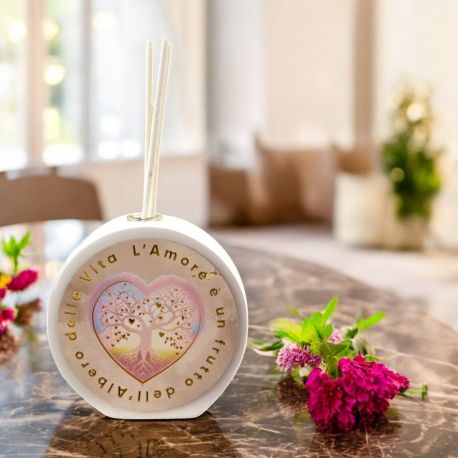 PROFUMATORE AMBIENTE TONDO CON ALBERO VITA, CUORE E FRASE