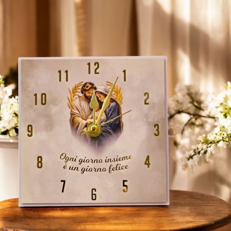 OROLOGIO QUADRATO CON SACRA FAMIGLIA E FRASE BOMBONIERE PARTICOLARI EVENTO