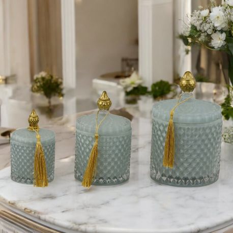 CANDELA DIAMANTE AVION ORO CON DETTAGLI ELEGANTI E COPERCHIO DECORATO