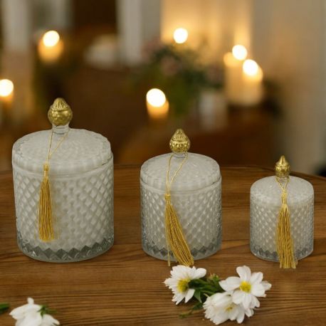 PORTACANDELA EFFETTO DIAMANTE CON CANDELA COLOR VISONE BOMBONIERE SPECIALI EVENTO