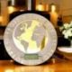 BILANCIA DA CUCINA TONDA CON MONDO E DETTAGLI ORO PER MATRIMONIO TEMA VIAGGIO