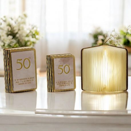 LAMPADA A FORMA DI LIBRO 50° ANNIVERSARIO NOZZE ORO