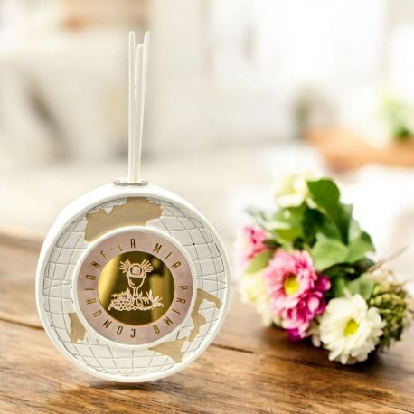 DIFFUSORE ESSENZA MONDO CON SIMBOLI SACRI BOMBONIERA COMUNIONE ELEGANTE