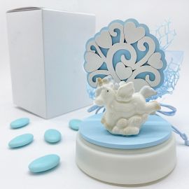 CARILLON ELETTRONICO ALBERO DELLA VITA E UNICORNO CELESTE IDEE BOMBONIERE NASCITA MASCHIETTO IDEE BATTESIMO