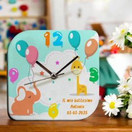 OROLOGIO IN ECOPELLE CON ANIMALETTI, BOMBONIERE BATTESIMO PRIMO COMPLEANNO