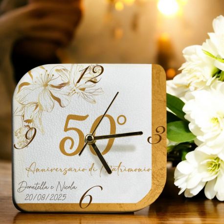 OROLOGIO ECOPELLE 50° ANNIVERSARIO DORATO E DECORO FLOREALE NOZZE ORO