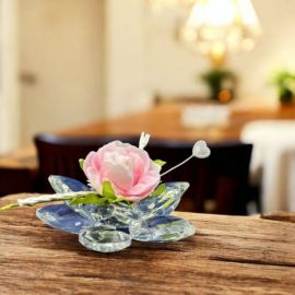 ROSA IN CRISTALLO CON 9 PETALI CON ELEGANTE ROSELLINA ROSA