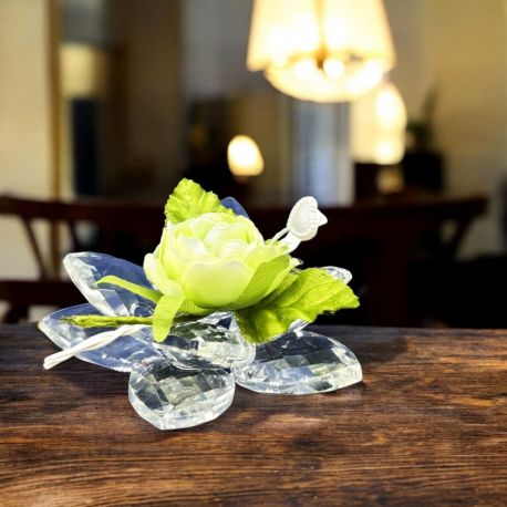 FIORE IN CRISTALLO CON RESELLINA VERDE, BOMBONIERE DICIOTTESIMO