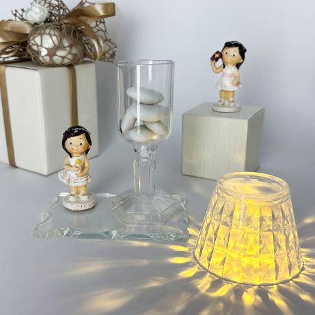 LUMETTO LED CON STATUINA BAMBINA IDEA REGALO PRIMA COMUNIONE ELEGANTE