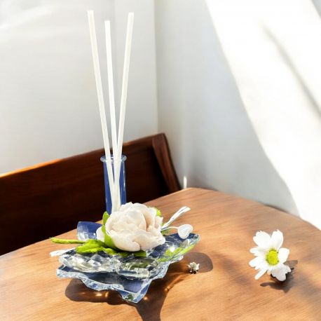 PROFUMATORE AMBIENTE CON FIORE IN CRISTALLO E ROSA TORTORA PER EVENTI SPECIALI