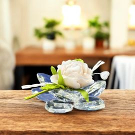 ROSA IN CRISTALLO CON ROSELLINA COLOR TORTORA, BOMBONIERE UNICHE