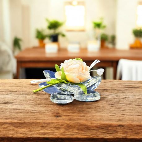 FIORE IN CRISTALLO CON DELICATA ROSELLINA COLOR PESCO