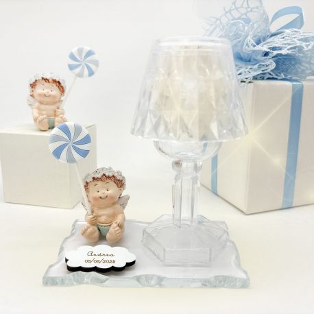 LUCE LED CON STATUINA ANGIOLETTO LECCA LECCA BATTESIMO BIMBO PERSONALIZZATA