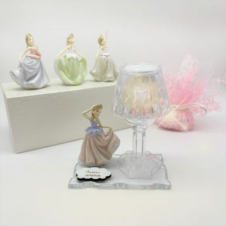LAMPADA LED PRINCIPESSA CON BASE IN VETRO IDEA BOMBONIERA ELEGANTE PER CERIMONIA