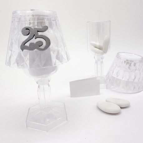LUMETTO LED CON NUMERO 25 BOMBONIERA ELEGANTE PER ANNIVERSARIO NOZZE ARGENTO