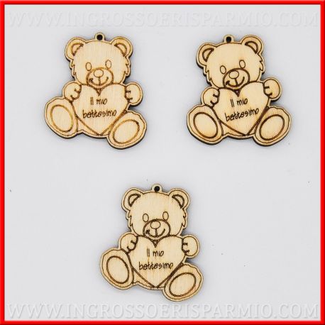 APPLICAZIONE ORSETTO IN LEGNO IL MIO BATTESIMO PER BOMBONIERE FAI DA TE BATTESIMO BIMBA O BIMBO