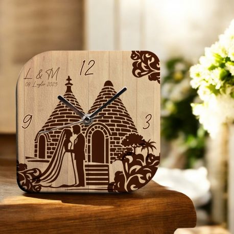 OROLOGIO ECOPELLE COPPIA SPOSI TRULLI PUGLIESI