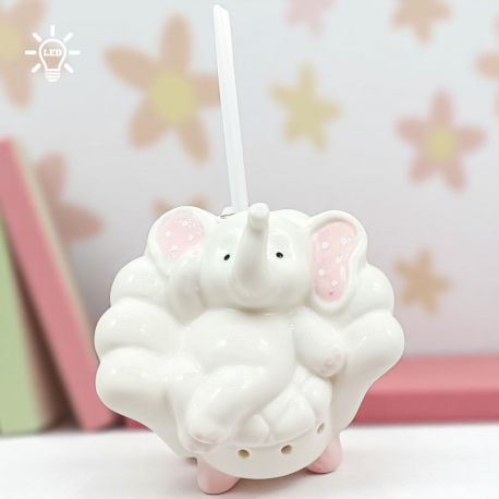PROFUMATORE AMBIENTE E LAMPADA LED CON ELEFANTINO CON DETTAGLI ROSA