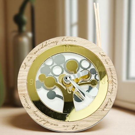 OROLOGIO PROFUMATORE ALBERO DELLA VITA LEGNO E FRASE WEDDING TIME